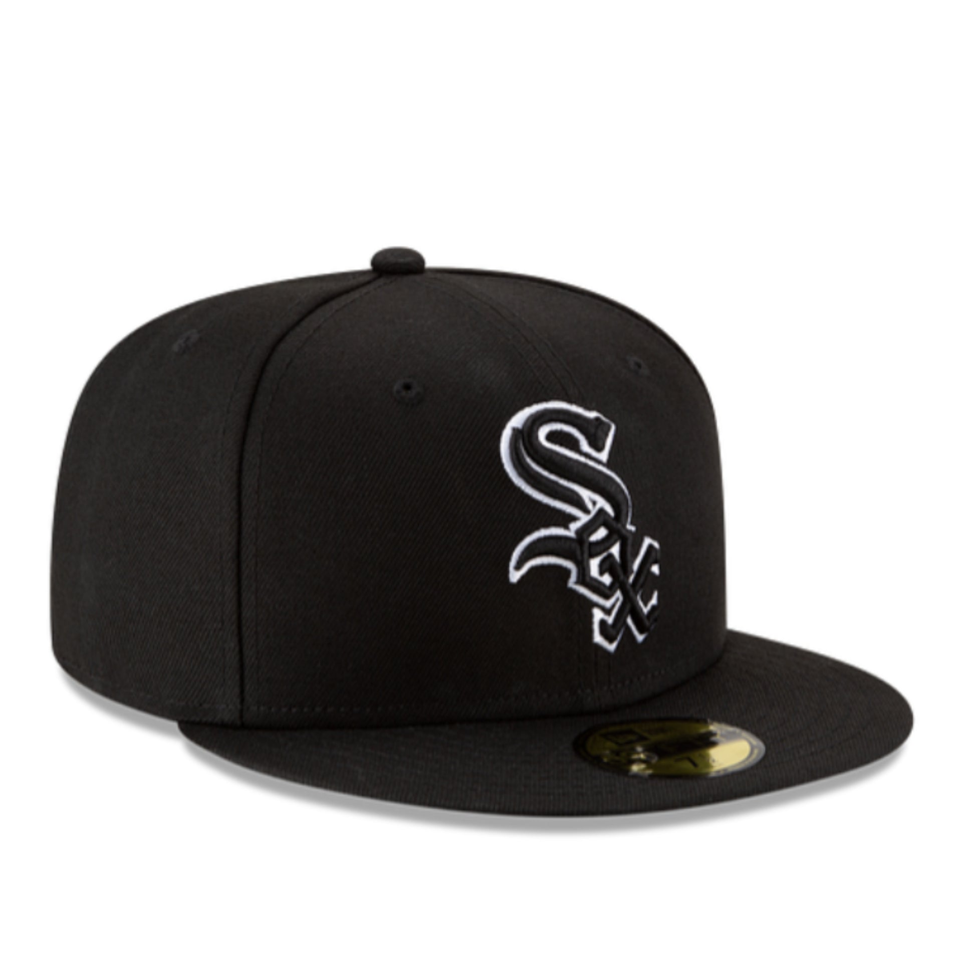 New Era Chicago White Sox Black White Outlined 59FIFTY Fitted Hat front right view