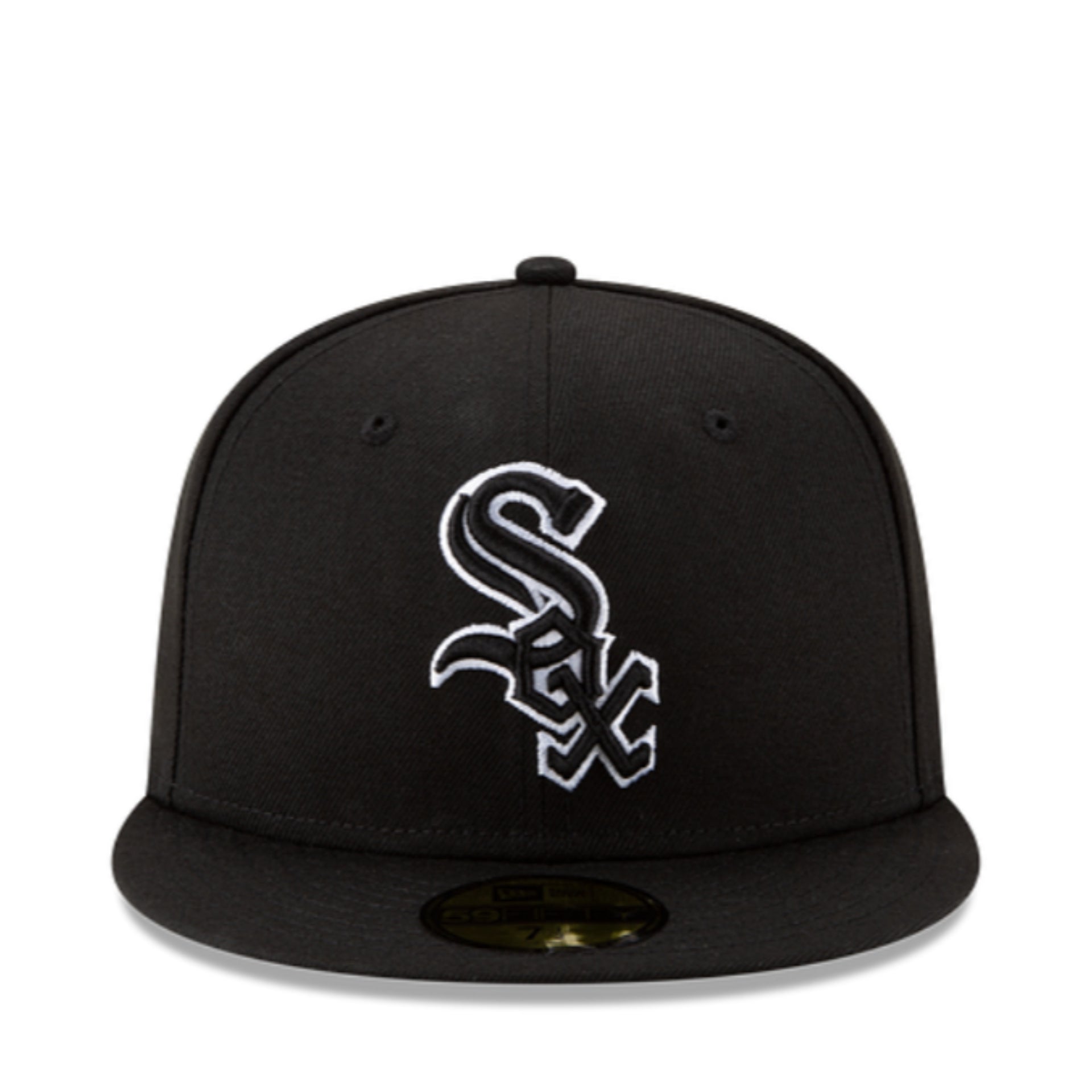 New Era Chicago White Sox Black White Outlined 59FIFTY Fitted Hat front view