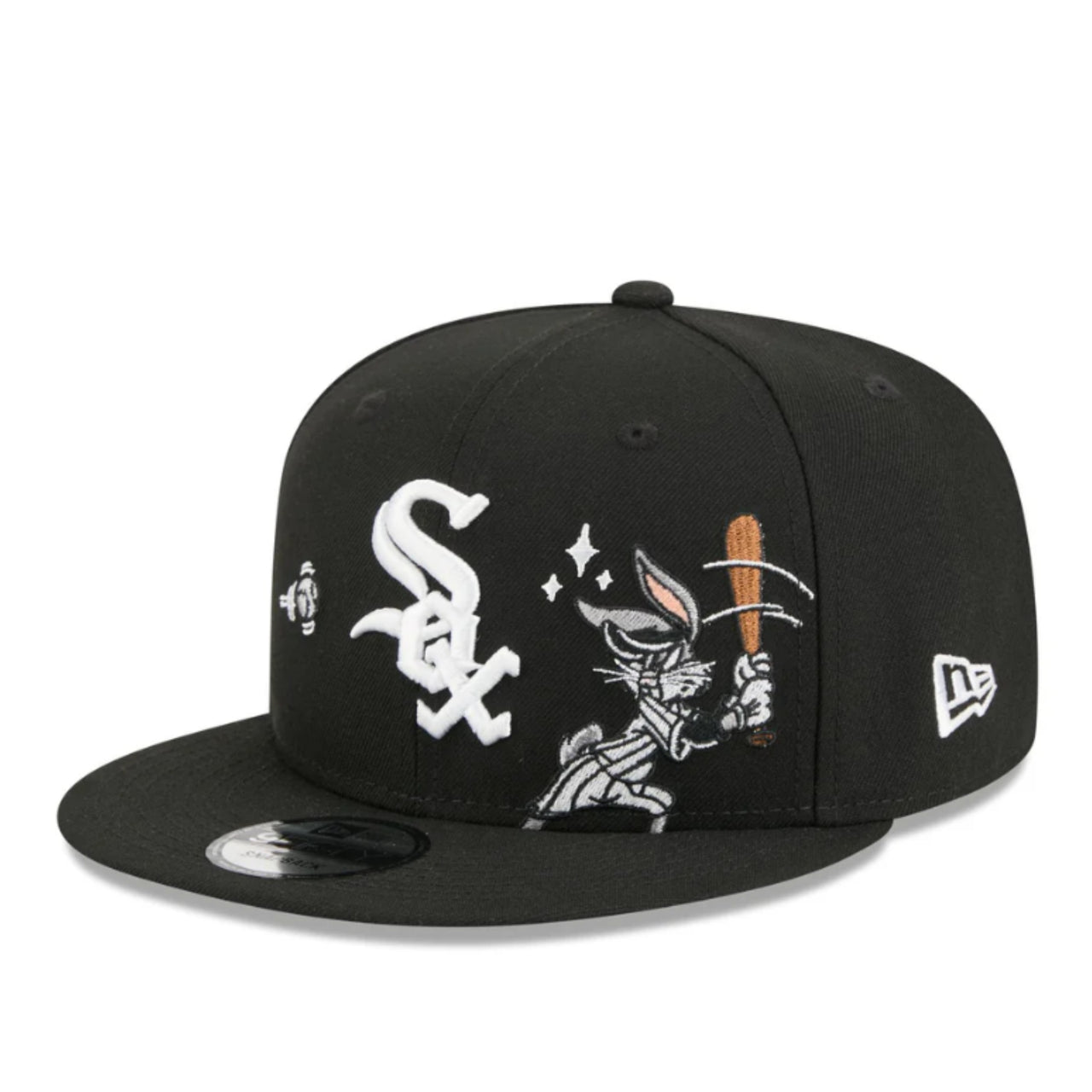 New Era Chicago White Sox Bugs Bunny 9FIFTY snapback hat black angled front view showing embroidery details