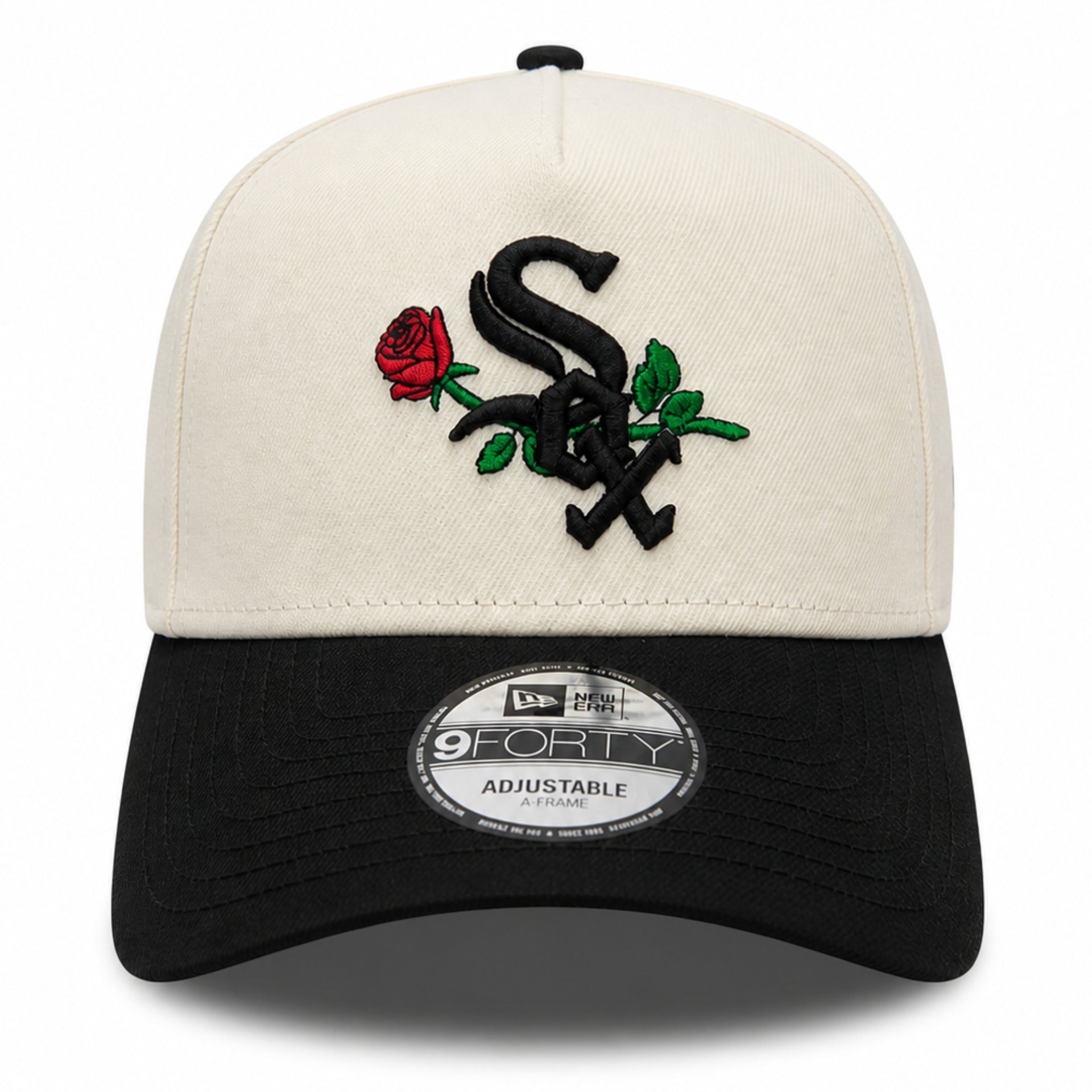 New Era Chicago White Sox Rose Collection 9FORTY A-Frame Snapback Hat - Chrome/Black front view