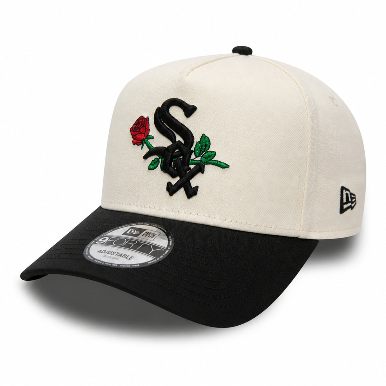 New Era Chicago White Sox Rose Collection 9FORTY A-Frame Snapback Hat - Chrome/Black front side view