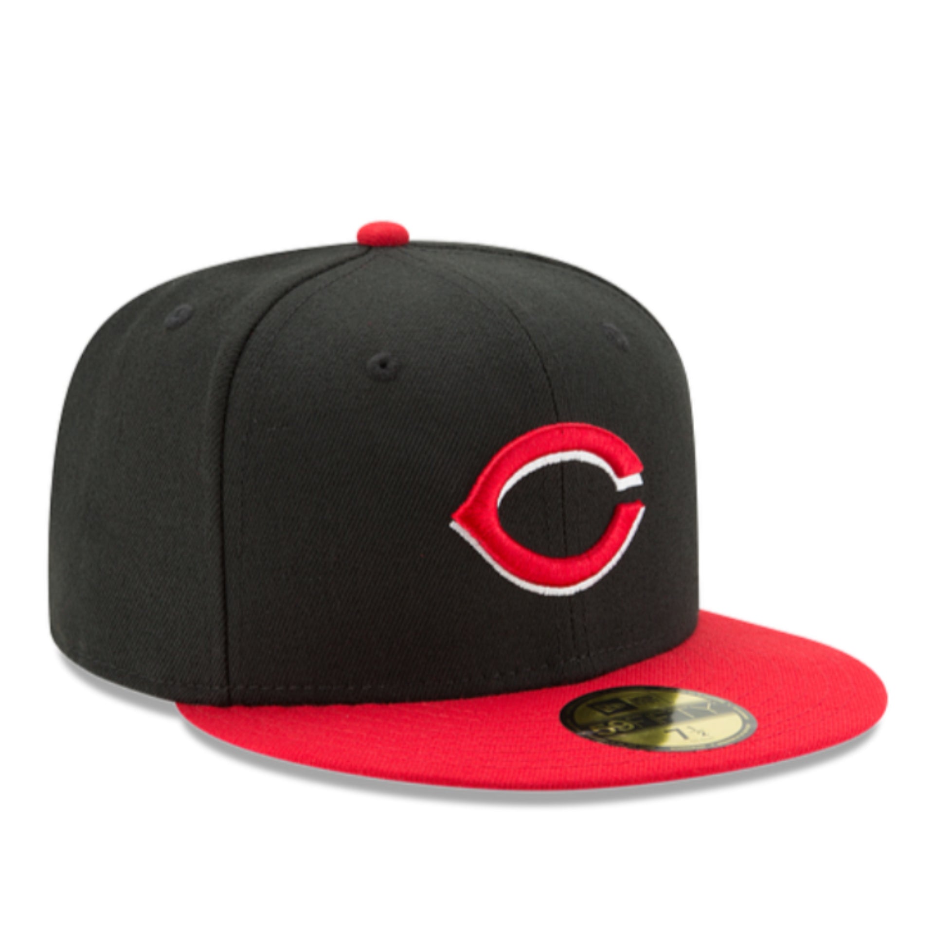 New Era Cincinnati Reds Authentic Collection Black Red 2 Tone 59FIFTY Fitted Hat front right view
