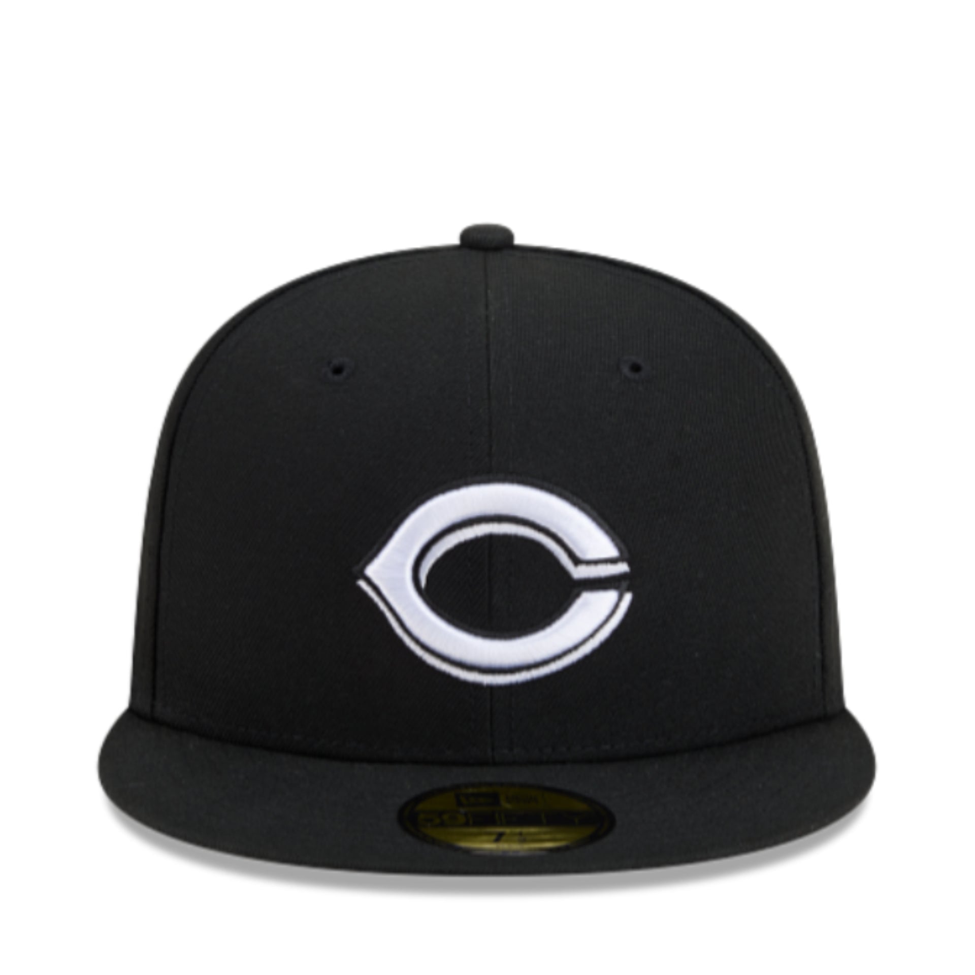 New Era Cincinnati Reds Black White 59FIFTY Fitted Hat front view
