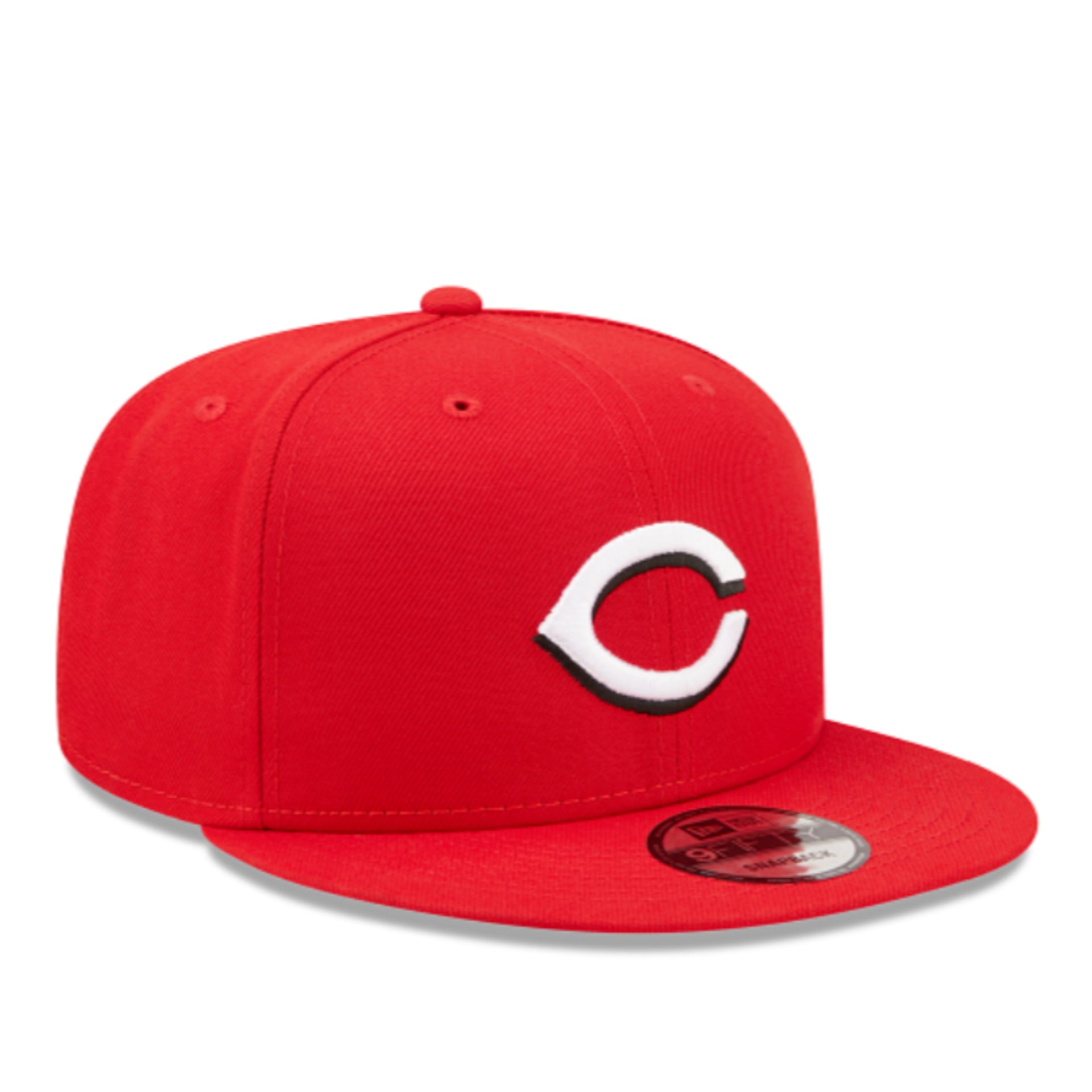 New Era Cincinnati Reds Red White 9FIFTY Snapback Hat front right angle view