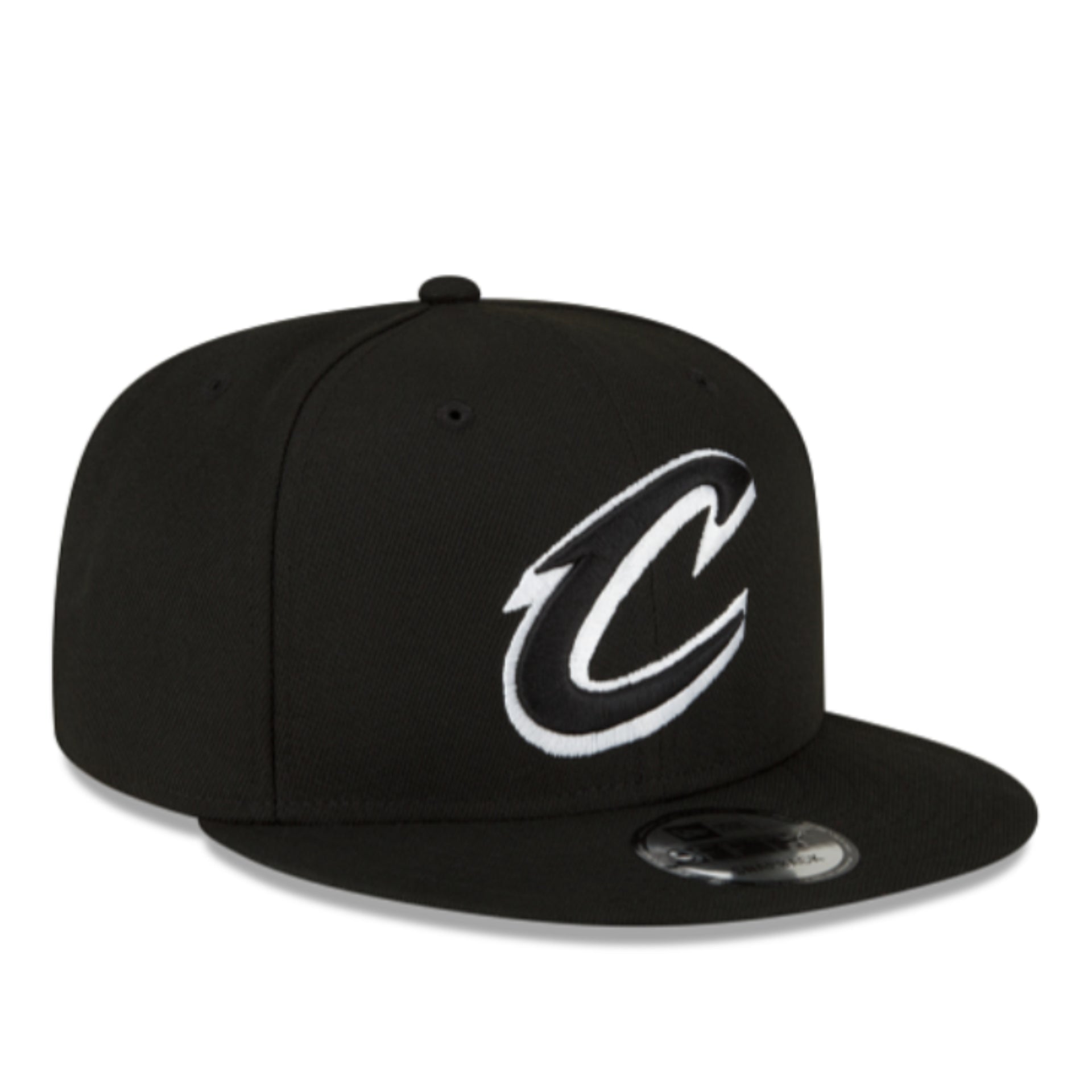 New Era Cleveland Cavaliers Black White 9FIFTY Snapback Hat front right view