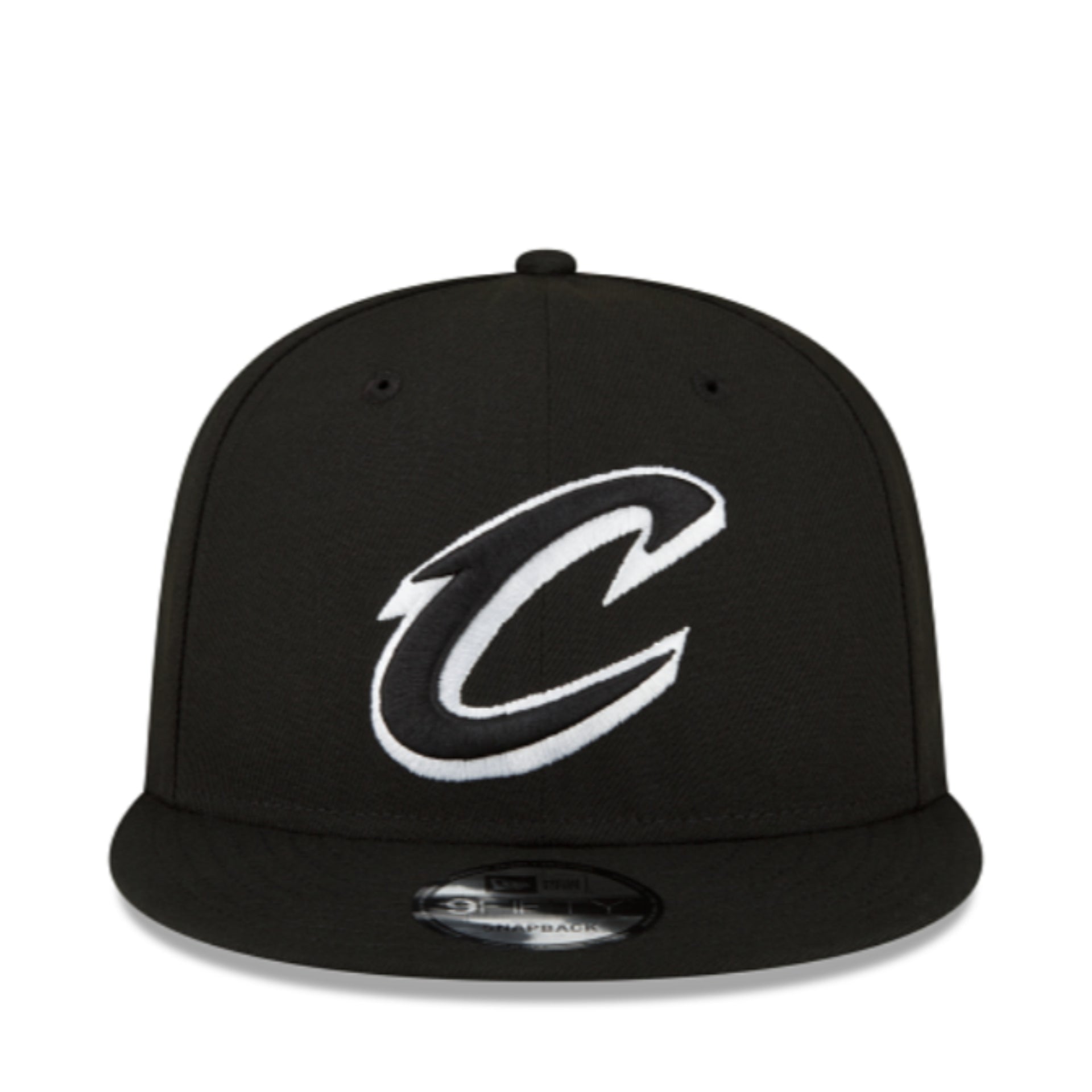 New Era Cleveland Cavaliers Black White 9FIFTY Snapback Hat front view