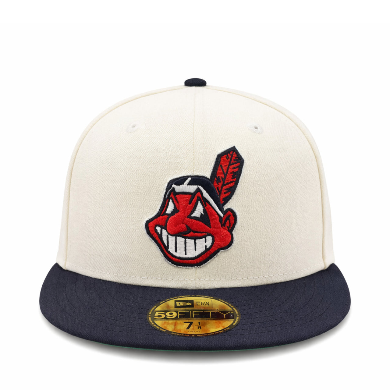 New Era Cleveland Indian Chief Wahoo 59FIFTY Fitted Hat - Chrome Navy front view