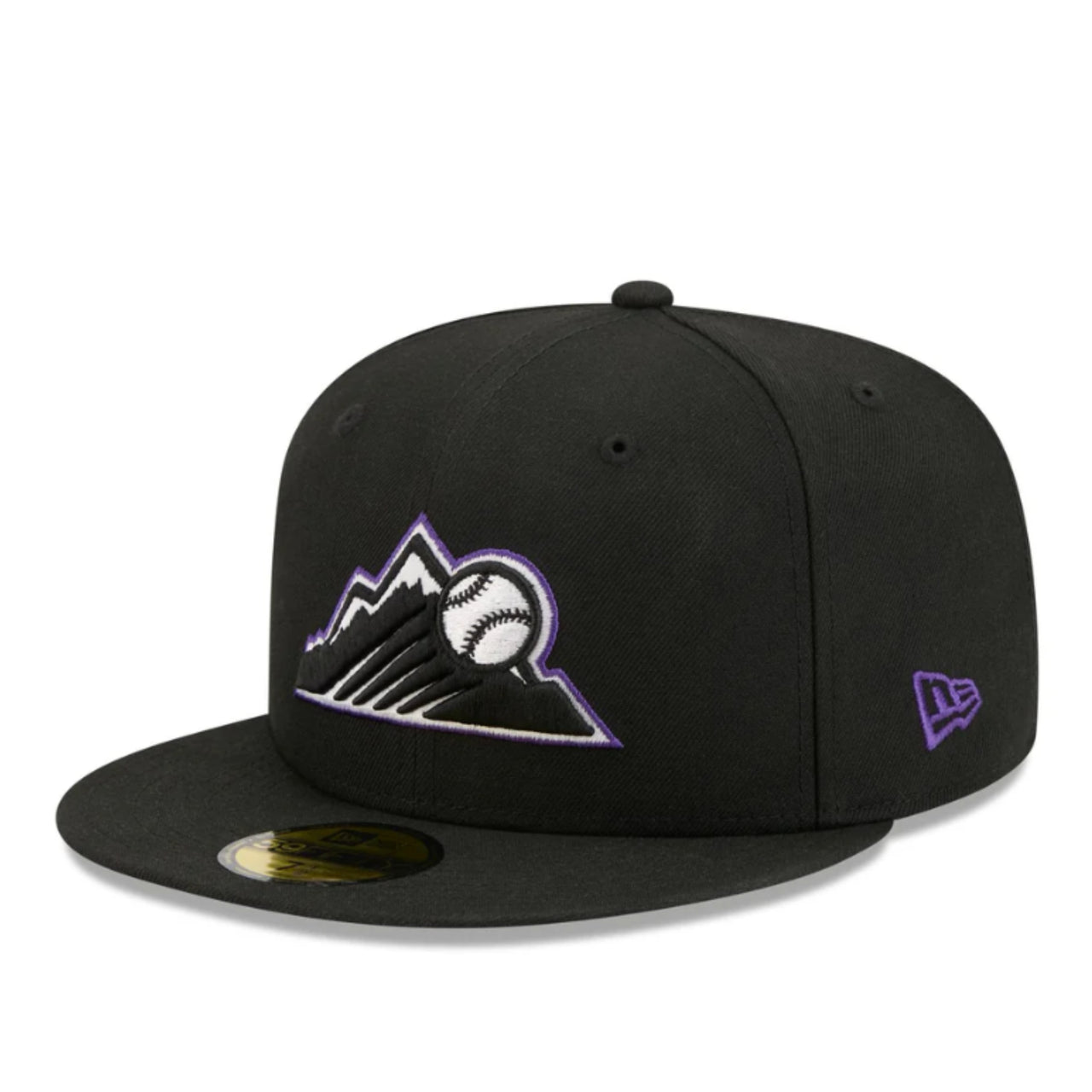 New Era Colorado Rockies Black 59FIFTY Fitted Hat front angle view