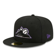 New Era Colorado Rockies Black 59FIFTY Fitted Hat front angle view