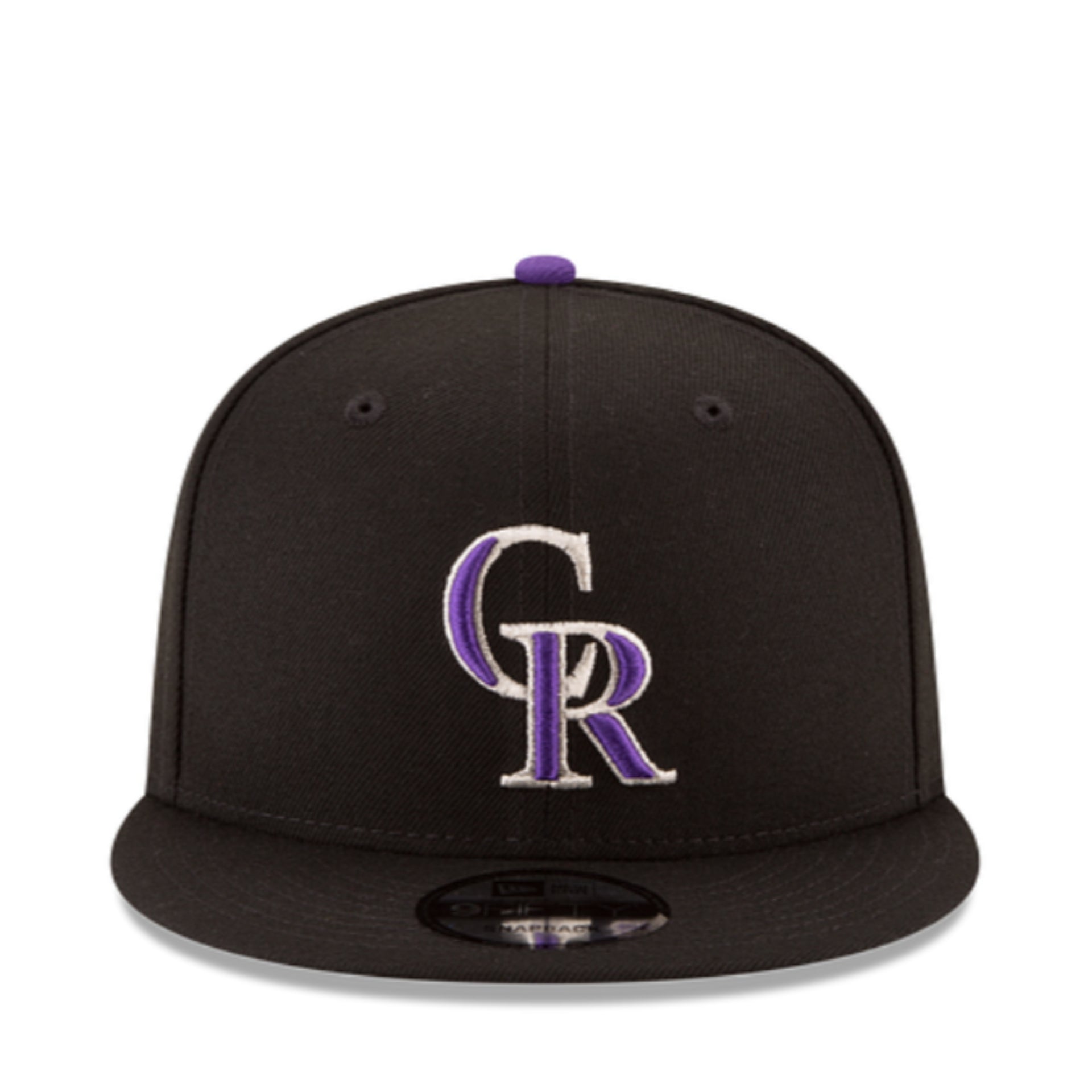 New Era Colorado Rockies CR Black 9FIFTY Snapback Hat front view
