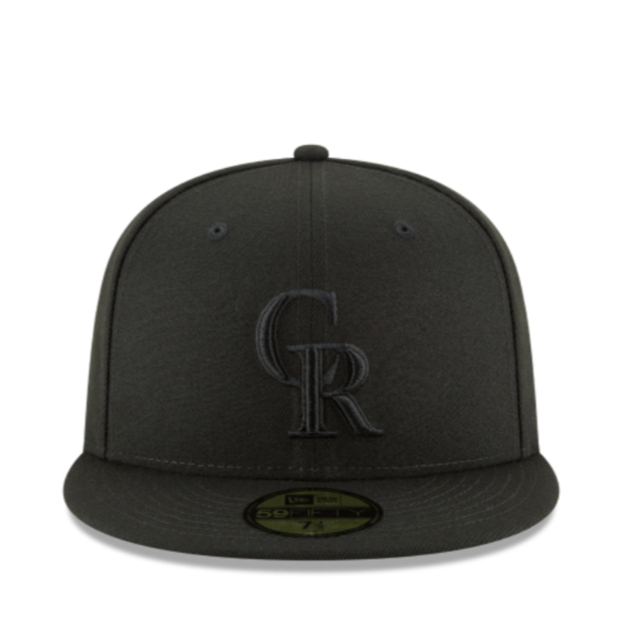 New Era Colorado Rockies CR Black on Black 59FIFTY Fitted Hat front view