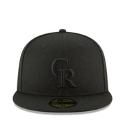 New Era Colorado Rockies CR Black on Black 59FIFTY Fitted Hat front view