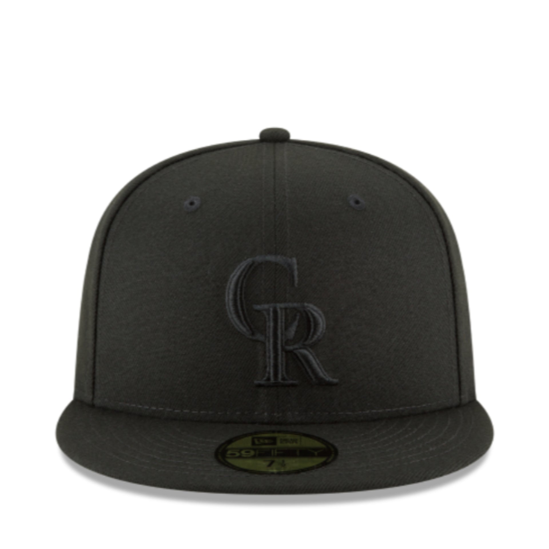 New Era Colorado Rockies CR Black on Black 59FIFTY Fitted Hat front view