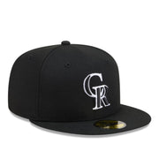New Era Colorado Rockies Black White 59FIFTY Fitted Hat front right view