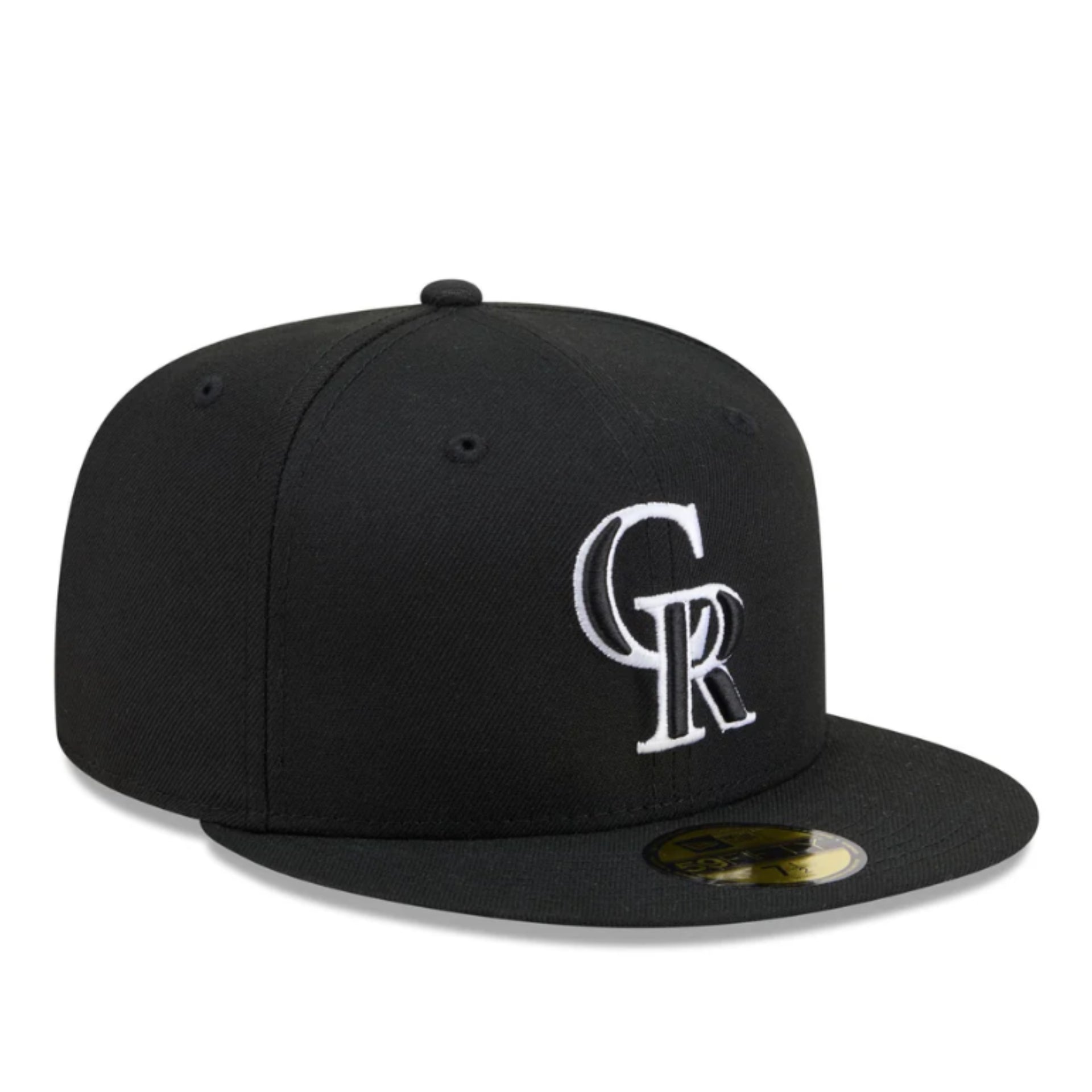 New Era Colorado Rockies Black White 59FIFTY Fitted Hat front right view