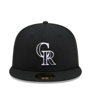 New Era Colorado Rockies Black White 59FIFTY Fitted Hat front view