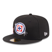 New Era Cruz Azul Side Script Navy 59FIFTY Fitted Hat front left angle view