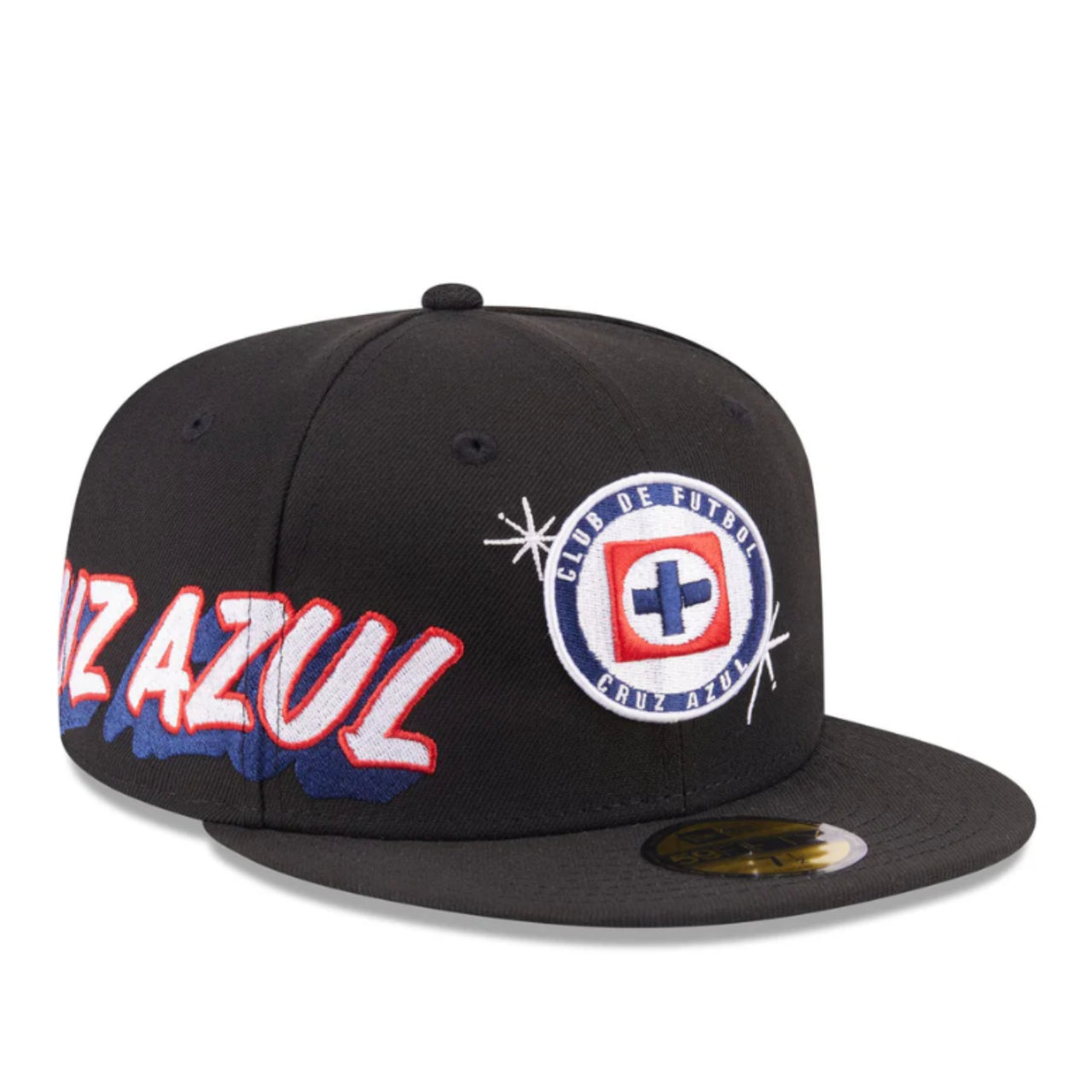 New Era Cruz Azul Side Script Navy 59FIFTY Fitted Hat front right angle view
