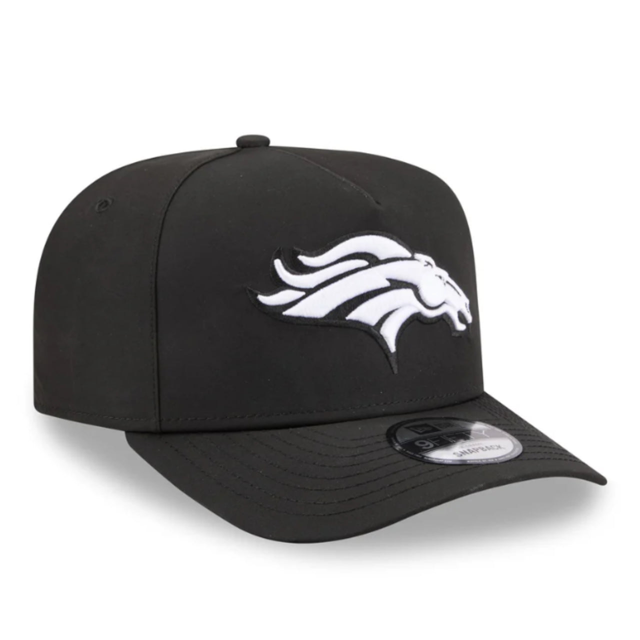 New Era Denver Broncos A-Frame Curved Black White Snapback Hat front angle view