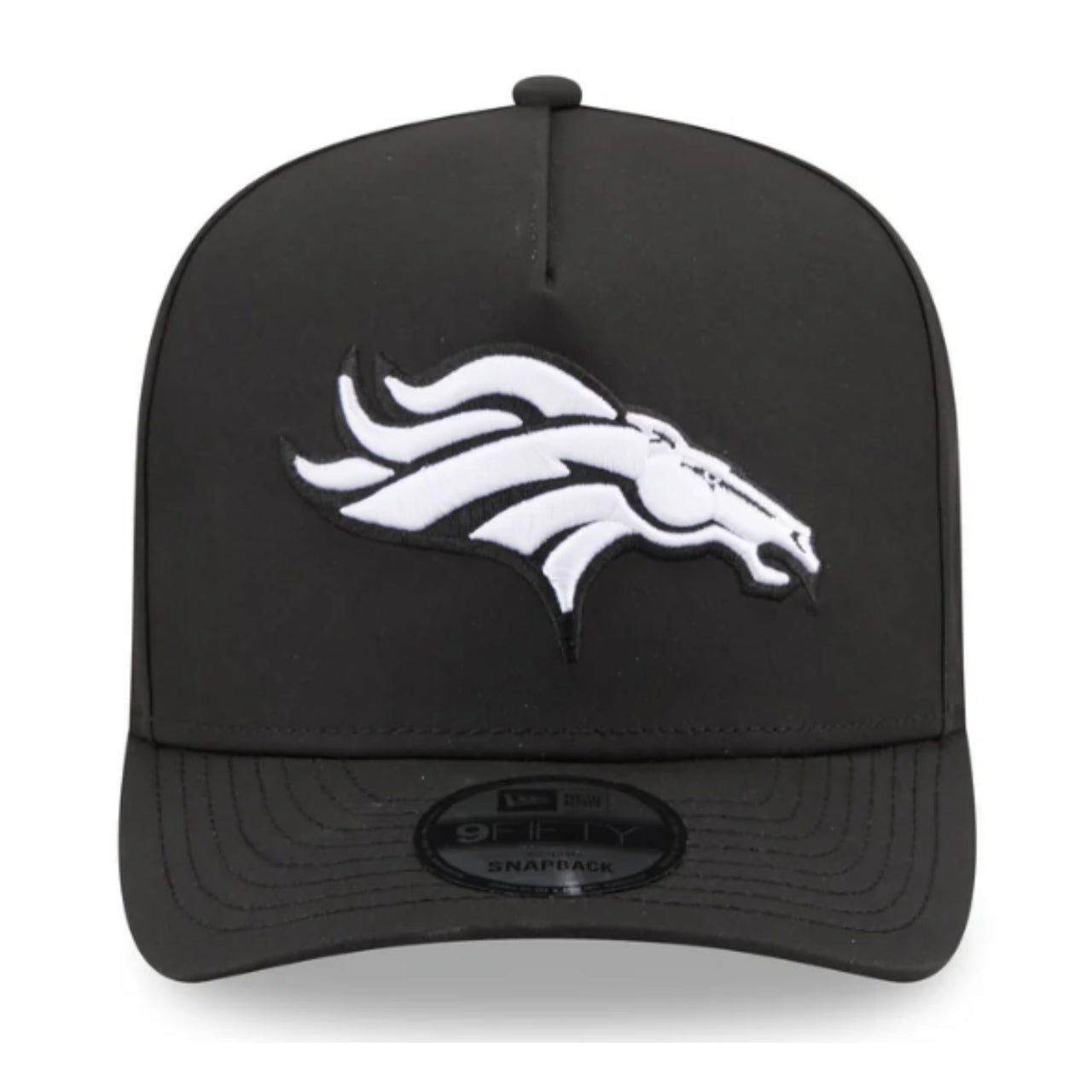 New Era Denver Broncos A-Frame Curved Black White Snapback Hat front view