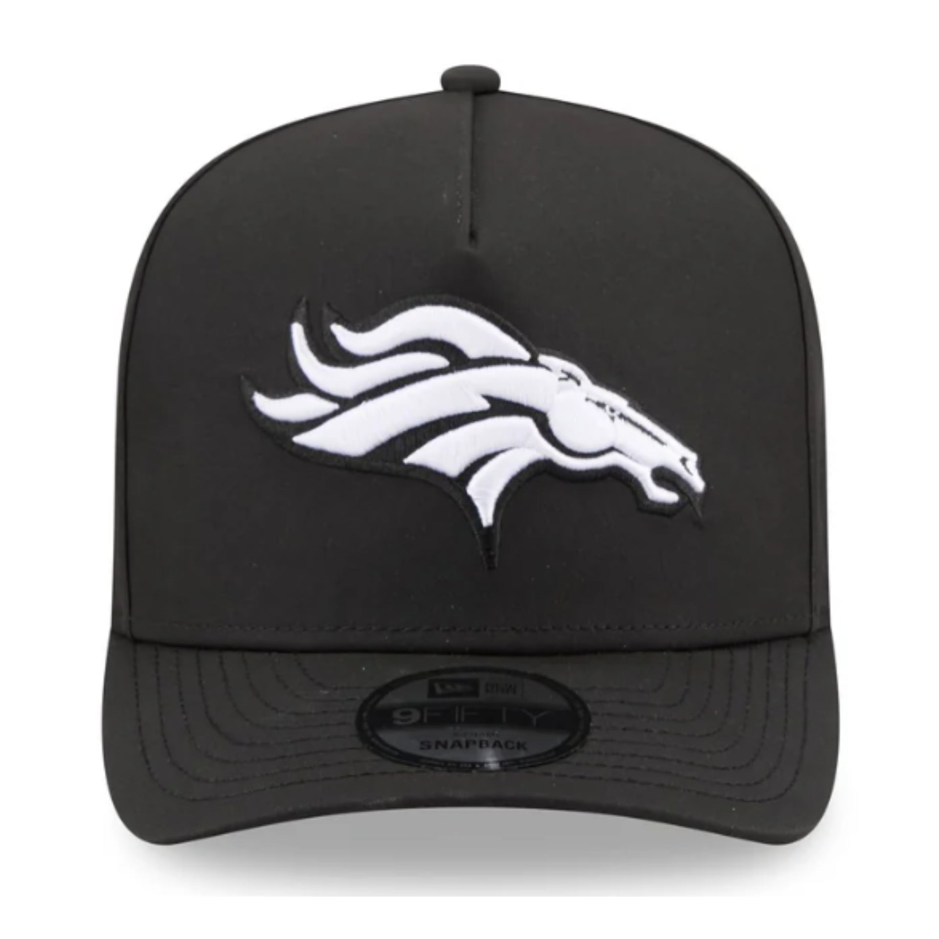New Era Denver Broncos A-Frame Curved Black White Snapback Hat front view