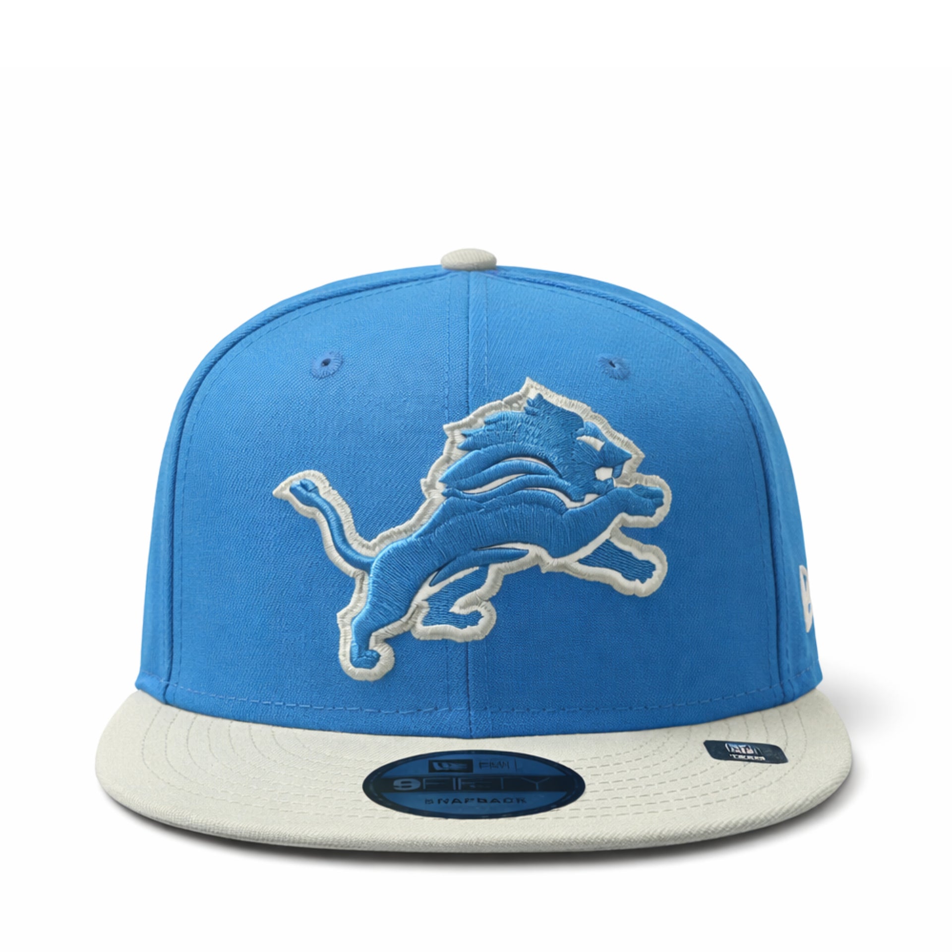 front view of New Era Detroit Lions Black 9FIFTY Snapback Hat - Sky Blue/Gray