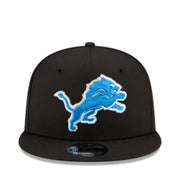 New Era Detroit Lions Black 9FIFTY Snapback Hat front view