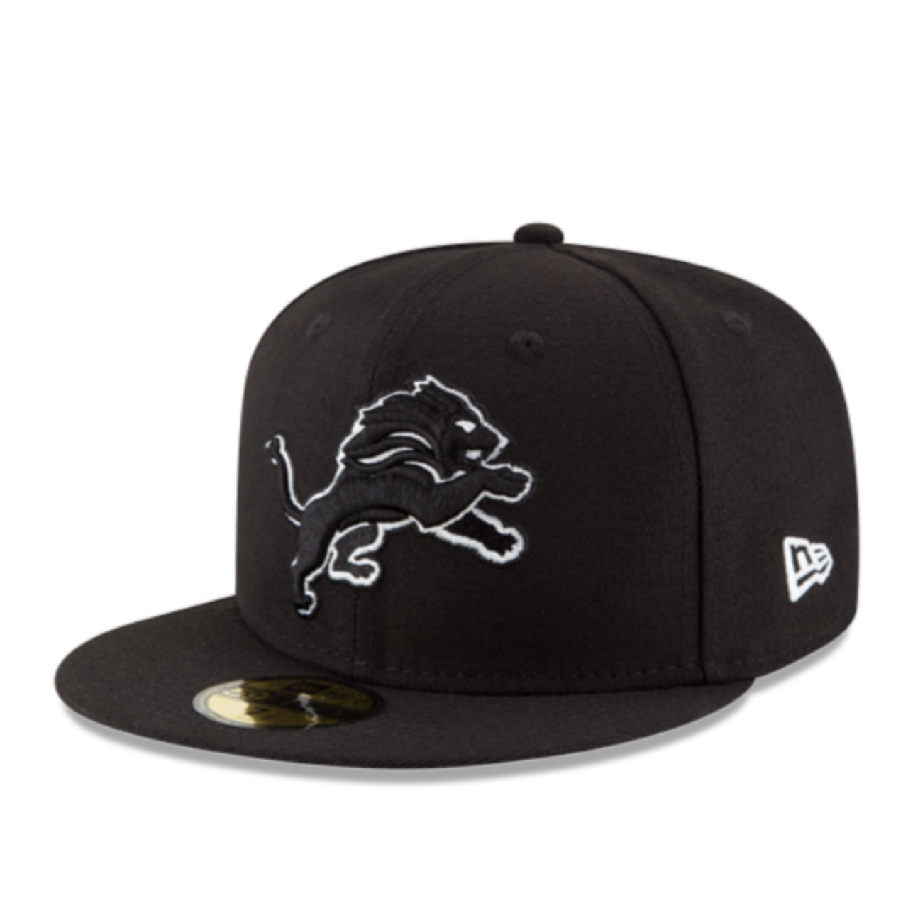 New Era Detroit Lions Black White Outline 59FIFTY Fitted Hat front left view