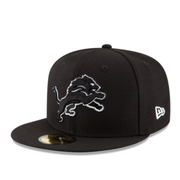 New Era Detroit Lions Black White Outline 59FIFTY Fitted Hat front left view
