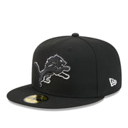 New Era Detroit Lions 75th Anniversary Black 59FIFTY Fitted Hat front left view 