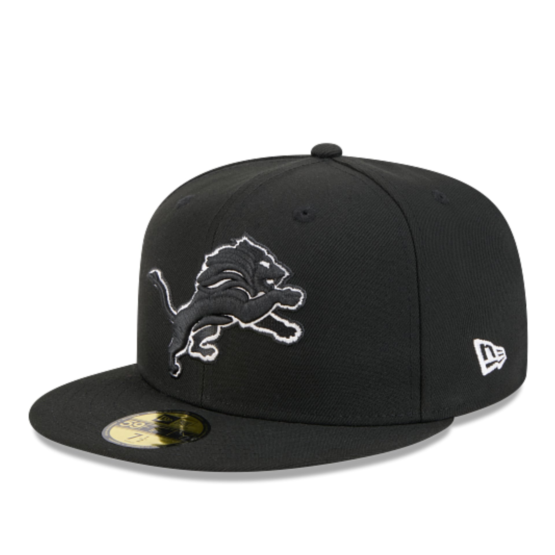 New Era Detroit Lions 75th Anniversary Black 59FIFTY Fitted Hat front left view 