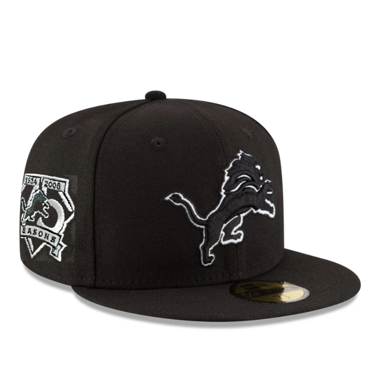 New Era Detroit Lions 75th Anniversary Black 59FIFTY Fitted Hat front right view