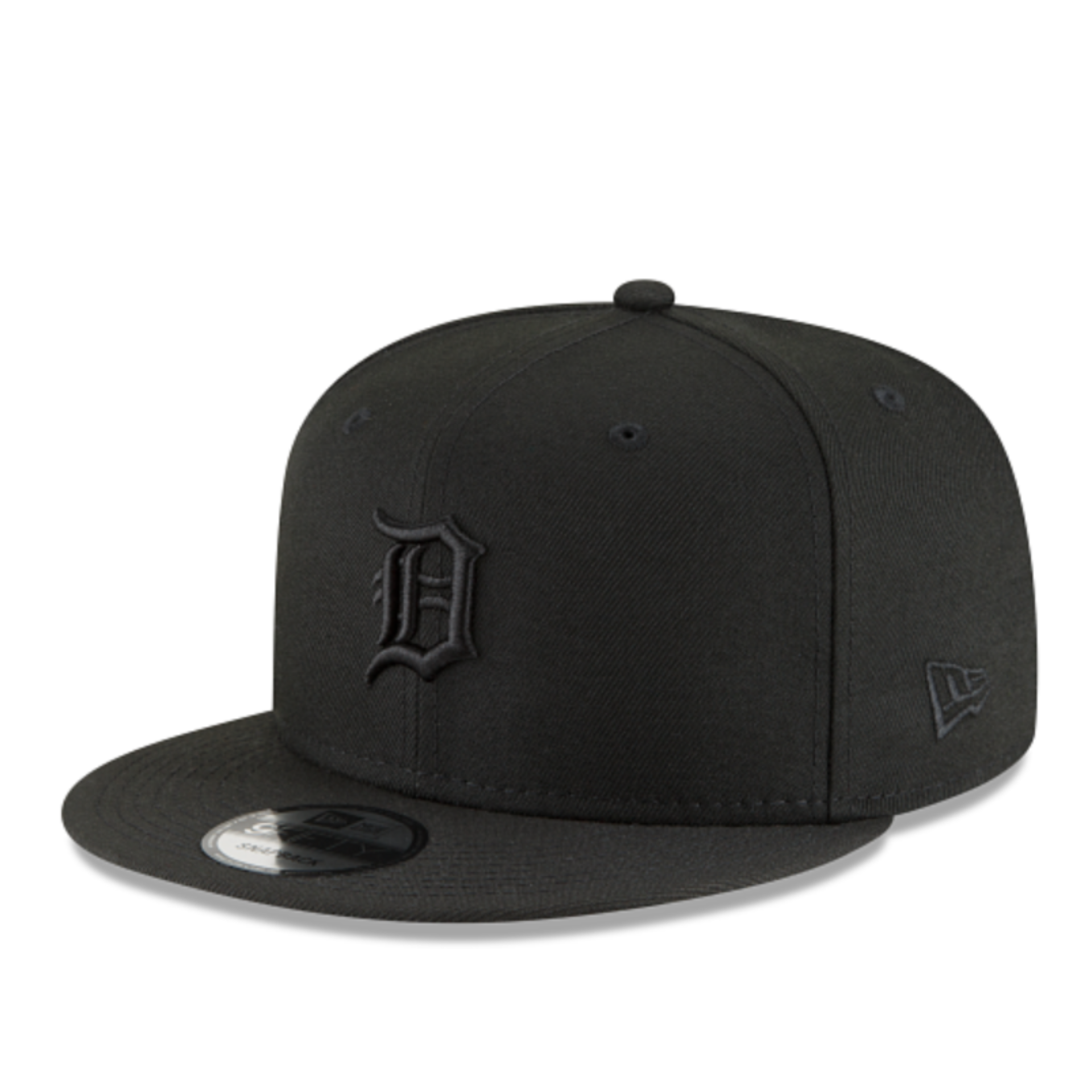 New Era Detroit Tigers Black on Black 9FIFTY Snapback Hat front left view