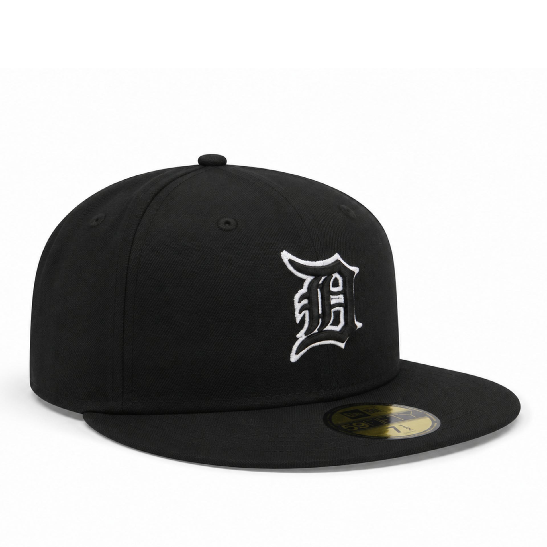 New Era Detroit Tigers Black White Outline 59FIFTY Fitted Hat Angled View