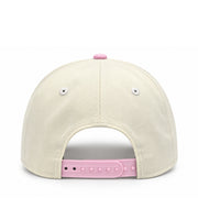 Back view of New Era Dodgers Chrome Pink 9FORTY A-Frame hat with cream panels and adjustable pink snapback closure