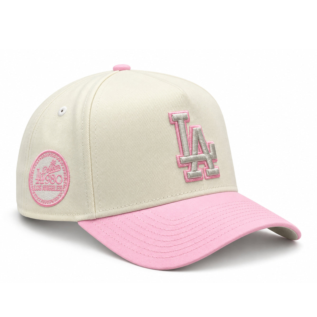 New Era Los Angeles Dodgers 1980 All-Star Game 9FORTY A-Frame Chrome Pink snapback hat with cream crown, pink visor and embroidered side patch, main view