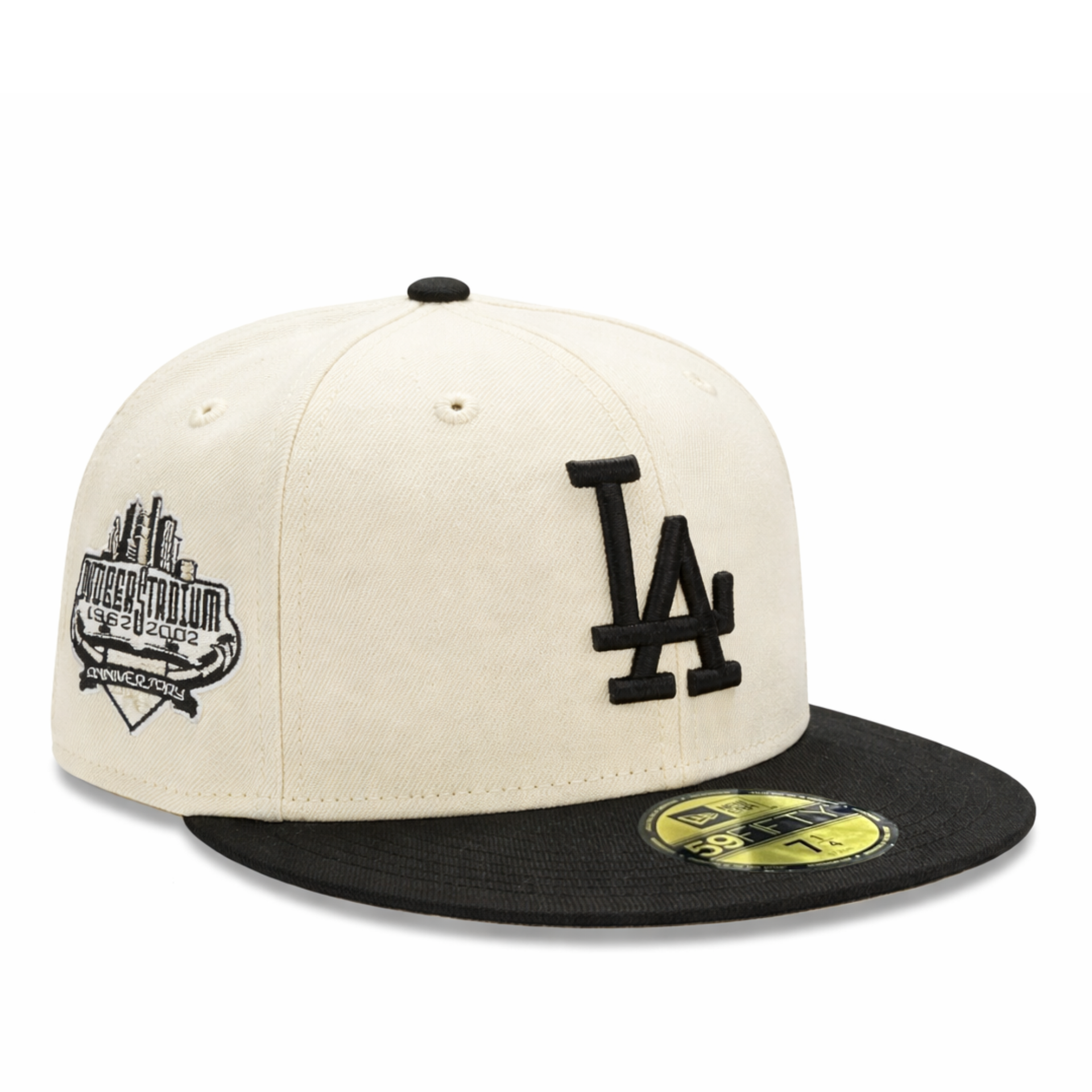 New Era Los Angeles Dodgers chrome black 2-tone 59FIFTY fitted hat front view with black LA logo