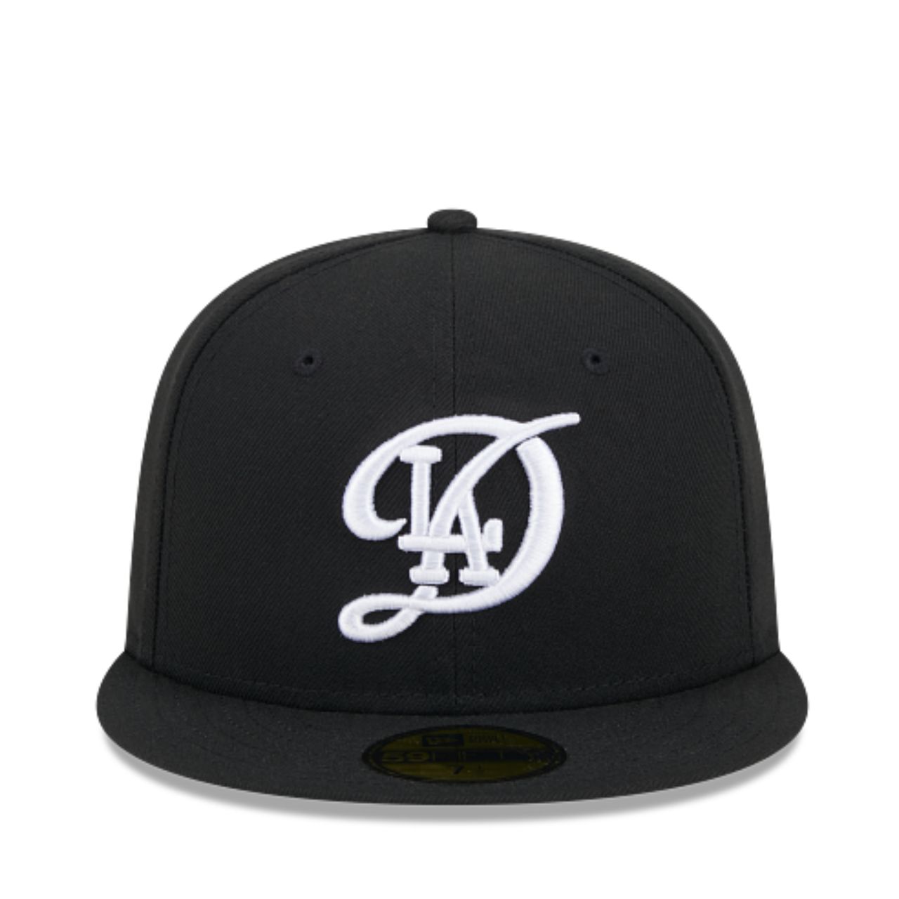 New Era Los Angeles Dodgers City Connect black 59FIFTY fitted hat front view with white logo