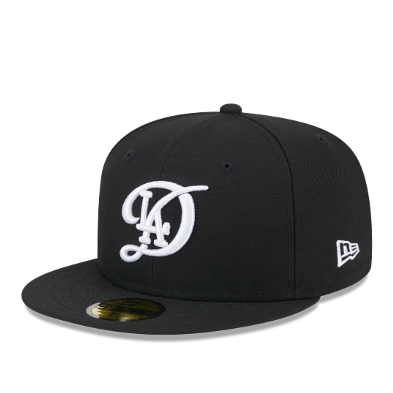 New Era Los Angeles Dodgers City Connect black 59FIFTY fitted hat front view with white logo