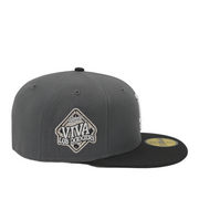 New Era Los Angeles Dodgers dark graphite black 2-tone 59FIFTY fitted hat side view with VIVA DODGERS patch