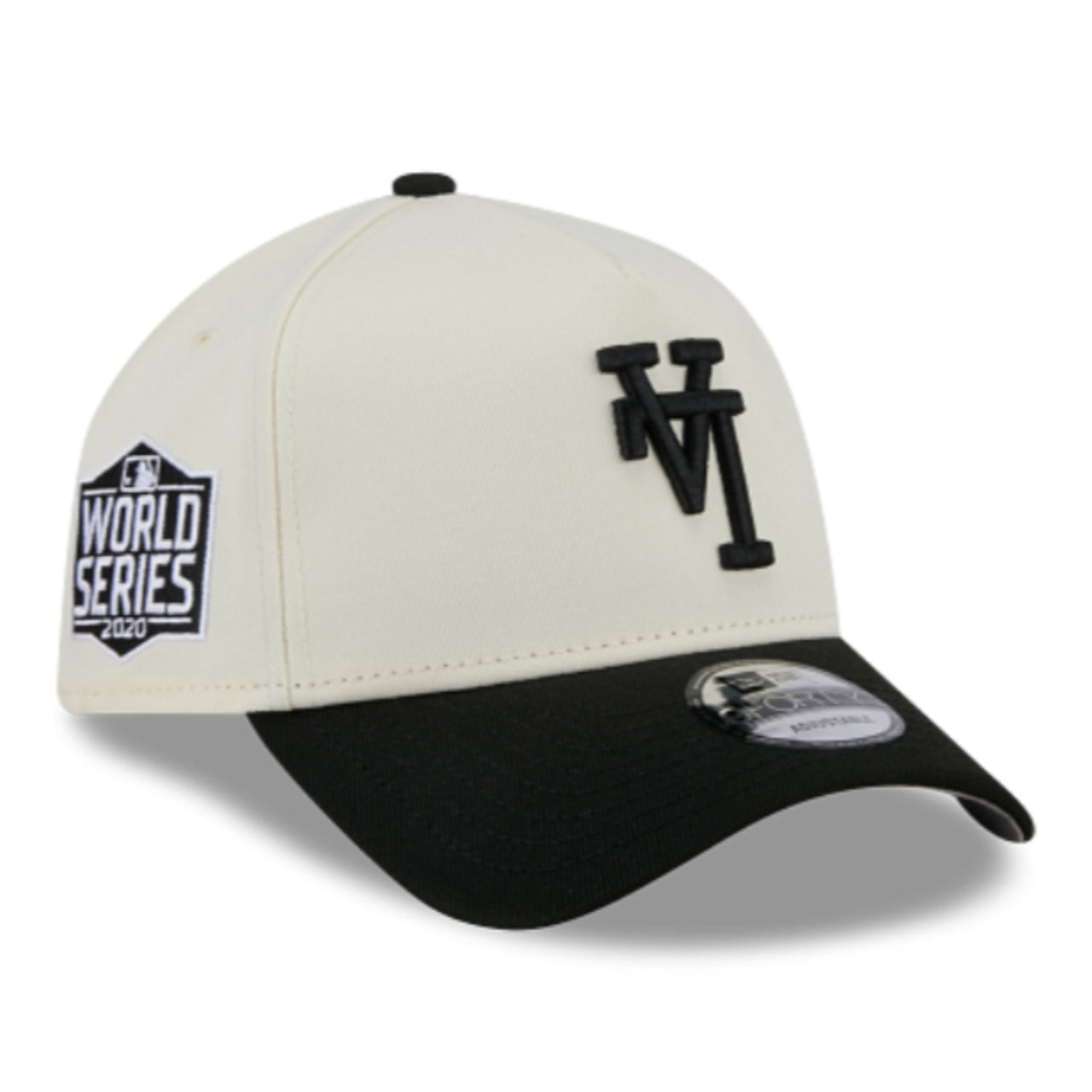 New Era Los Angeles Dodgers WS20 Upside Down Chrome Black 9FORTY A-Frame Snapback front right angle view