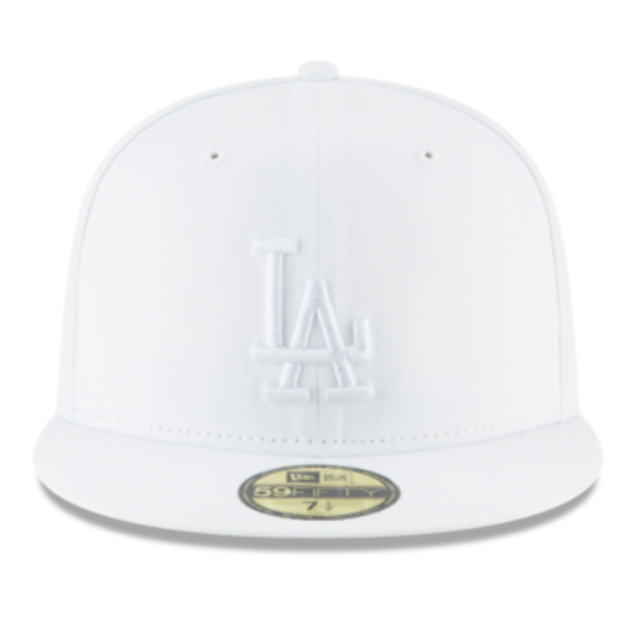 New Era Los Angeles Dodgers white on white 59FIFTY fitted hat front view with white LA logo