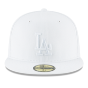 New Era Los Angeles Dodgers white on white 59FIFTY fitted hat front view with white LA logo
