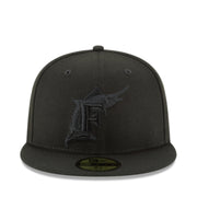 New Era Florida Marlins Cooperstown 59FIFTY Fitted Hat - Black on Black front view
