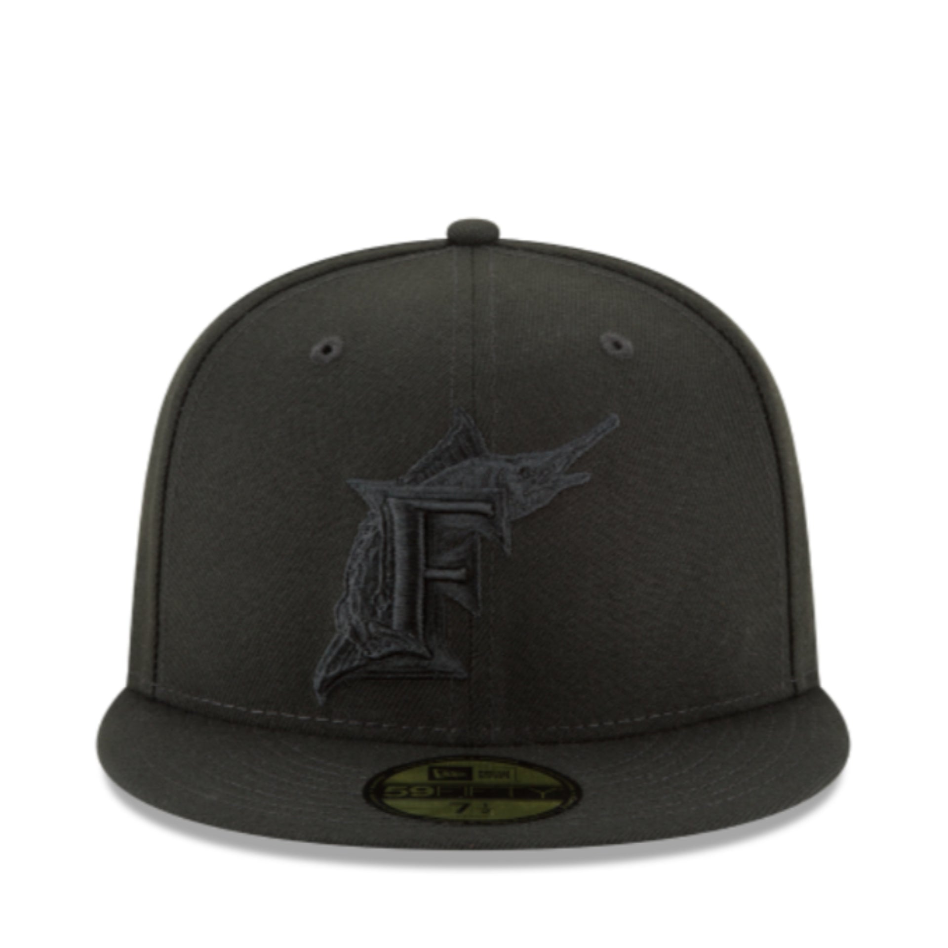 New Era Florida Marlins Cooperstown 59FIFTY Fitted Hat - Black on Black front view