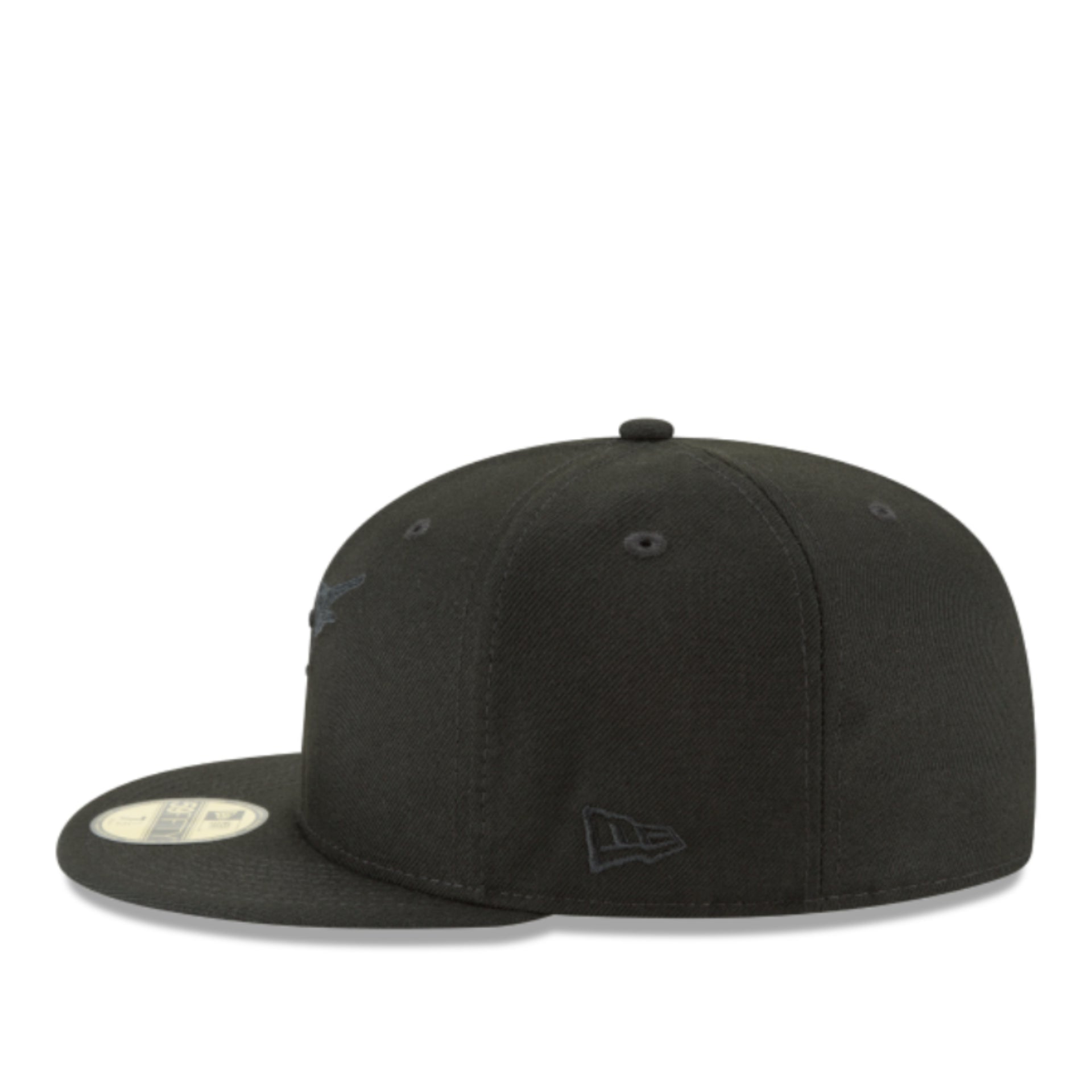 New Era Florida Marlins Cooperstown 59FIFTY Fitted Hat - Black on Black left side view