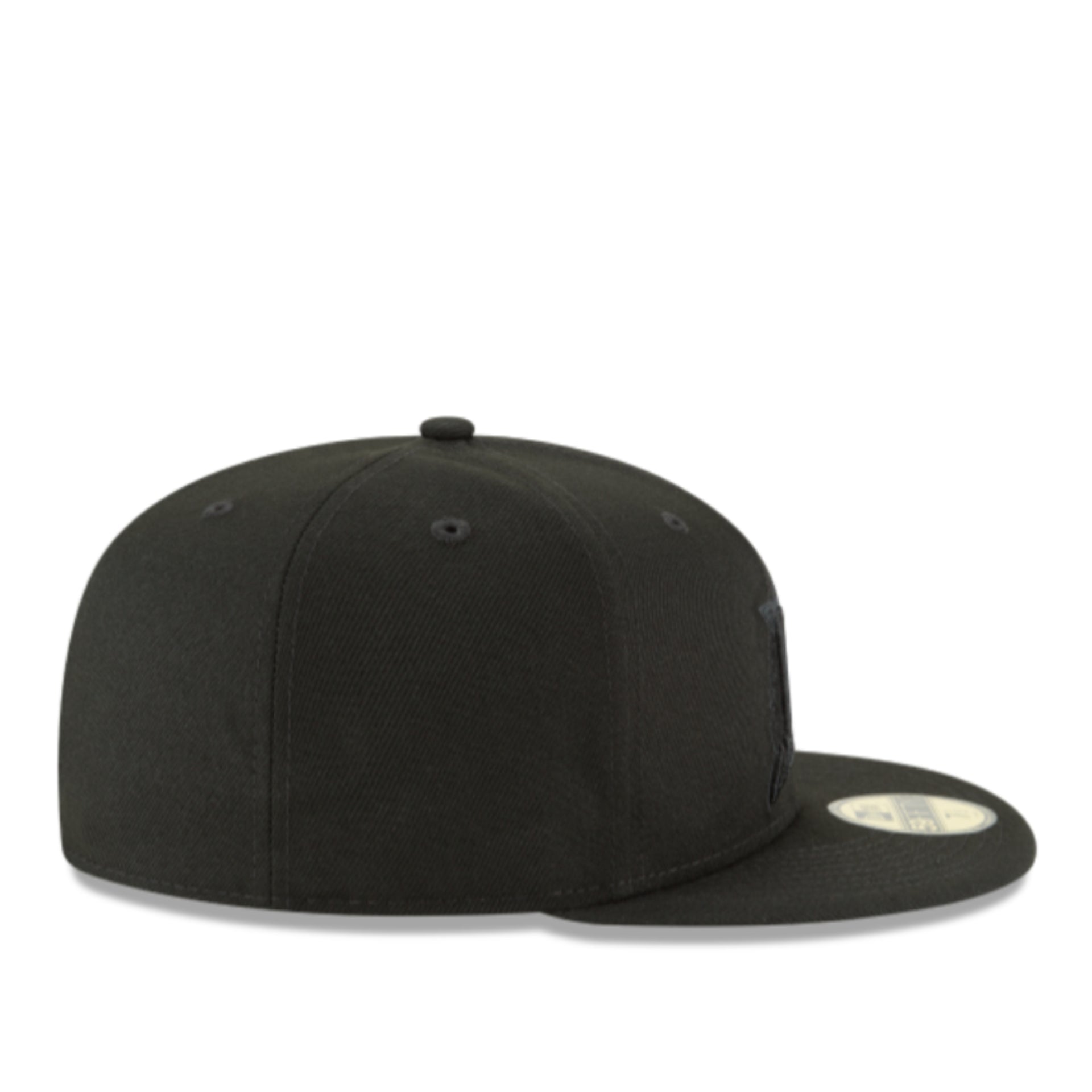 New Era Florida Marlins Cooperstown 59FIFTY Fitted Hat - Black on Black side  view
