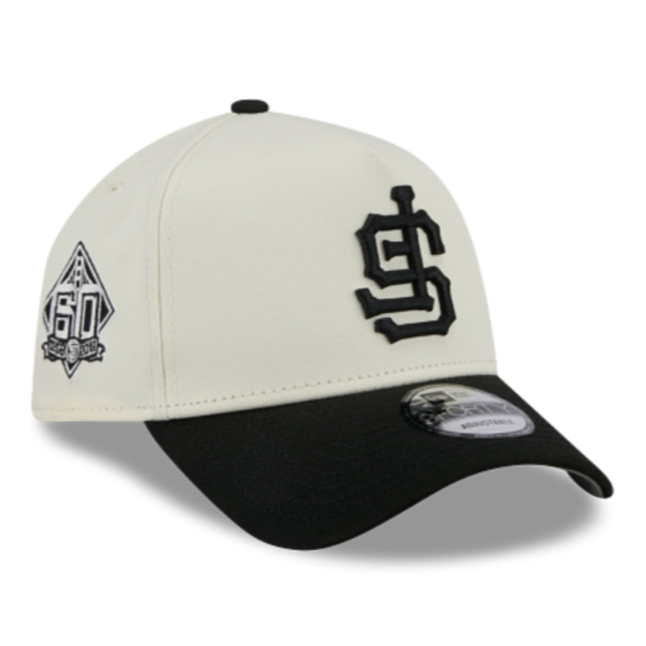 New Era San Francisco Giants Upside Down Chrome Black 9FORTY A-Frame Snapback Hat front right angle view