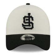 New Era San Francisco Giants Upside Down Chrome Black 9FORTY A-Frame Snapback Hat front view