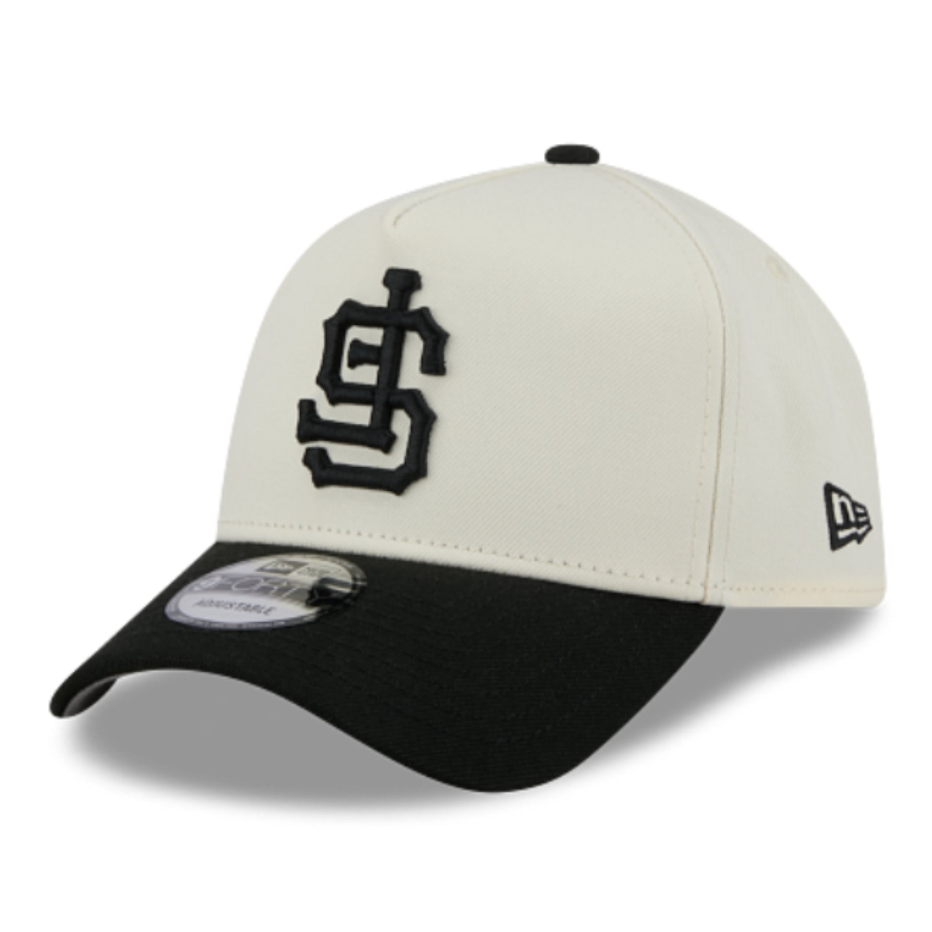 New Era San Francisco Giants Upside Down Chrome Black 9FORTY A-Frame Snapback Hat front left angle view